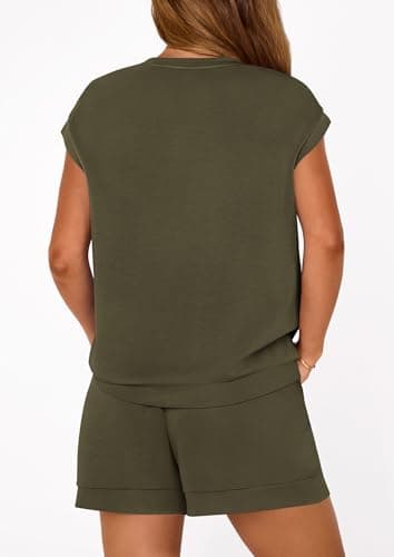 PRETTYGARDEN Two Piece Short Sets for Women Summer 2026 Matching Loungewear Travel Outfits Spring Beach Vacation Clothes (Army Green,Large) - Thumbnail 4