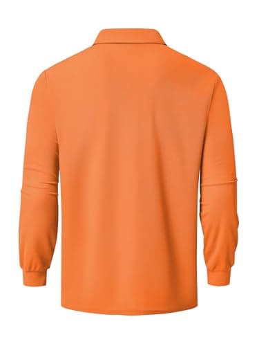 Promen polo Men's Classic Long Sleeve Polo Shirts Casual Lightweight Solid Golf Shirts with Pocket Orange L - Thumbnail 2