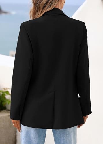 Lazysmile Blazers for Women Business Casual Long Sleeve Lapel Open Front Suit Jacket Office Work Clothes with Pockets Black - Thumbnail 2