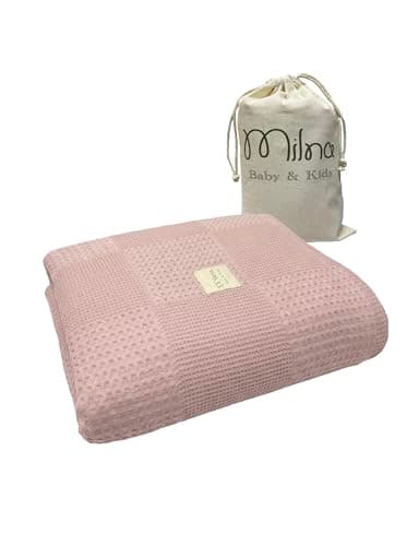 Milna 100% Cotton Blanket 100x120 cm – Waffle Pattern – Breathable Muslin Soft & Lightweight Blanket, Machine Washable (Pink)