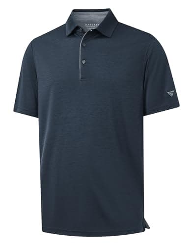 M MAELREG Polo Shirts for Men Quick Dry Fit Short Sleeve Performance Moisture Wicking Soft Casual Men's Golf Shirts Navy Heather - Image 1