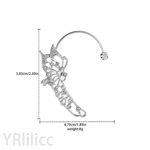 YRlilicc 2Pcs Glitter Rhinestone Butterfly Ear Cuff Vintage Non-Piercing Fake Earrings Bridal Wedding Climber Ear Wrap Prom Ball Ear Jewelry for Women - Thumbnail 6