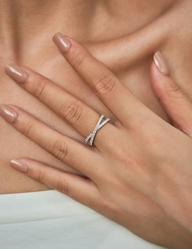 IMOLOVE Moissanite Wedding Band for Women, Criss Cross D Color VVS1 Moissanite Eternity Rings, Stackable Promise Ring for Engagement, Anniversary, Proposal Size 5.5 - Thumbnail 5