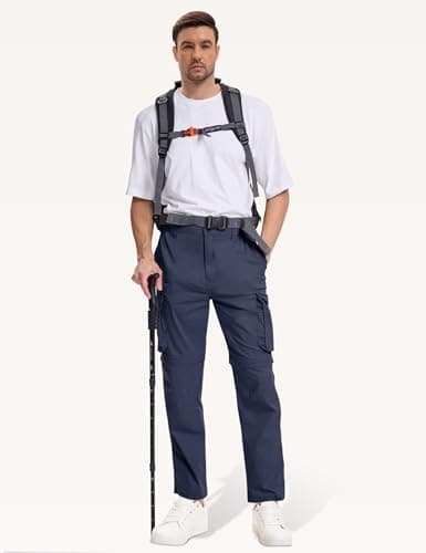 AOHIKE Cargo Pants Men Lightweight - Zip Off Convertible Cargo Pants for Men Fishing Safari, Navy Blue - Thumbnail 4