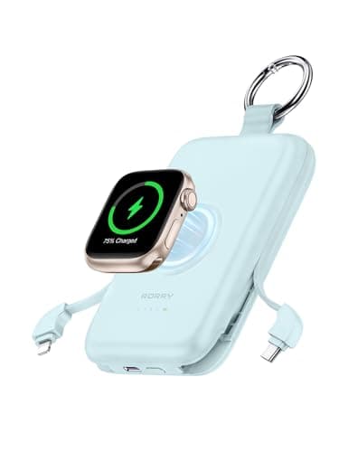 RORRY CharmGo Portable Charger, 10000mAh 20W Fast Charging Portable Charger Power Bank with Built in Cables, Travel Battery Pack for iPhone 17/16/15/14/13/12 and Apple Watch, Blue - Image 1