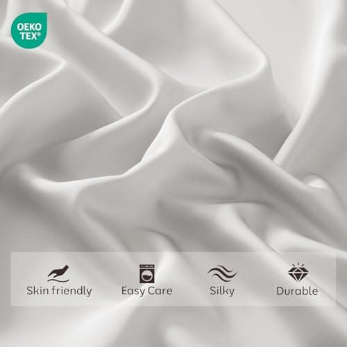 ChicView King Luxury Satin Sheet Set,4 Pieces Ultra Cooling Silky Feel Breathable Bedsheets, 16 Inch Deep Pockets Bed Sheets,Good for Hair & Skin, Light Gray - Thumbnail 4