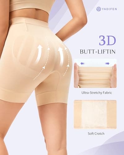 YADIFEN Shapewear for Women Tummy Control, Mid Waist Body Shaper Shorts Butt Lifting Seamless Shapewear Under Dresses - Thumbnail 2