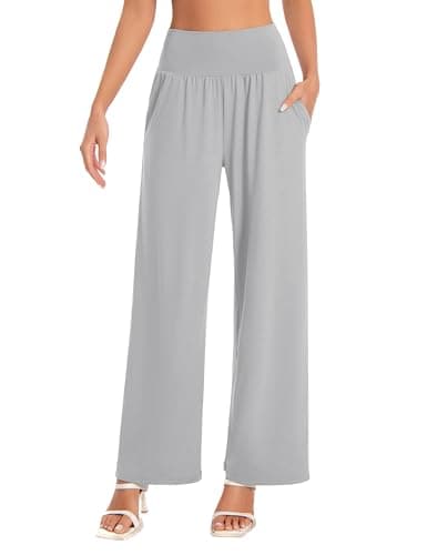 BUBBLELIME 20"/27"/29"/31"/33"/35" Women's Wide Leg Yoga Pants High Waist Loose Comfy Lounge Casual Sweatpants with Pockets - Wide Legs_LightGray M_27" Inseam - Image 1