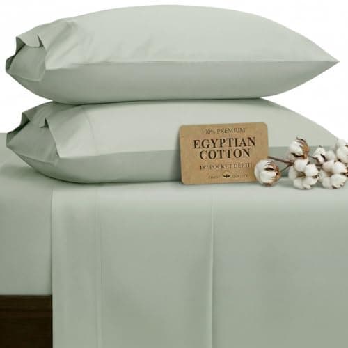 HYPREST 100% Egyptian Cotton Sheets King Size - 18 Inch Deep Pocket King Sheets Sage Green, Luxury Soft & Crisp Bed Sheets Set, Oeko-TEX Certified, Durable Cooling Hotel Bedding, Sage Green - Image 1