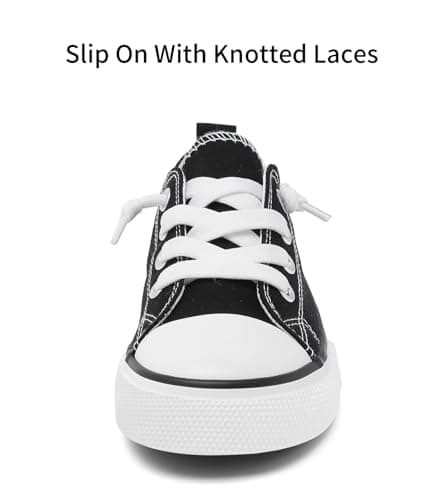 Toddler Little Kid Cushioned Canvas Shoes Slip On Sneakers Soft and Durable Black White - Thumbnail 5
