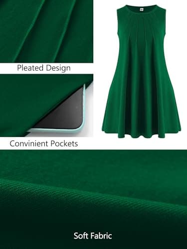 AusLook Plus Size Midi Dress for Women Sleeveless Casual Summer Green 1X Tank Dress with Pockets Round Neck A-Line Swing Flowy Solid Color Travel Vacation Sundress - Thumbnail 4