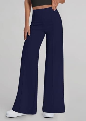 PRETTYGARDEN Women's Wide Leg Palazzo Pants 2026 Dressy Casual Lounge Workout Sweatpants High Waisted Trousers(Navy Blue,Large) - Thumbnail 4