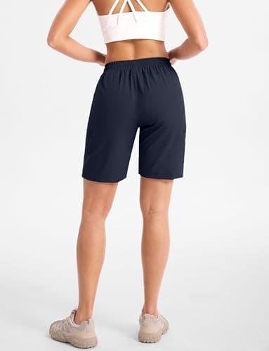 Cyasundent Women's 9" Hiking Cargo Shorts Lightweight Stretch Quick Dry Athletic Golf Summer Bermuda Shorts for Women (Navy_L) - Thumbnail 2