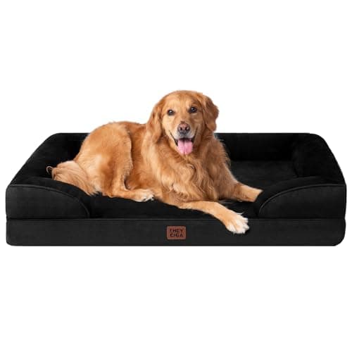EHEYCIGA Orthopedic Dog Beds for Extra Large Dogs, Waterproof Memory Foam XL Dog Bed with Sides, Non-Slip Bottom and Egg-Crate Foam Big Pet Couch Bed with Washable Removable Cover, Black