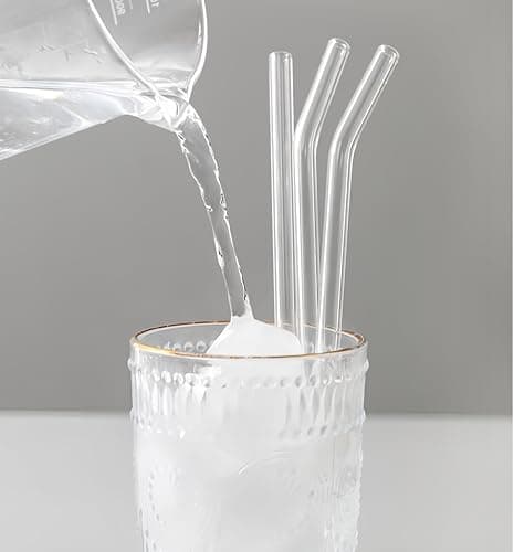 10 reusable high borosilicate glass straws and brushes, size 7 inches x 8 millimeters, including 4 straight pipes, 4 elbows, and 2 cleaning brushes, for juice, coffee, and cocktails - Thumbnail 4