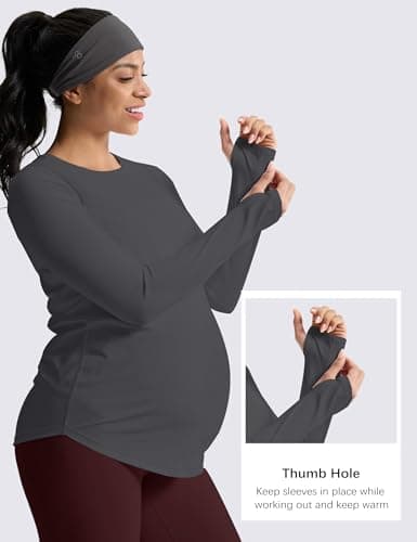 Mama Land Maternity Tshirts Long Sleeve - Casual Workout Athletic Tops Pregnancy Shirt Fall Winter Yoga Maternity Clothes (Charcoal Grey S) - Thumbnail 4