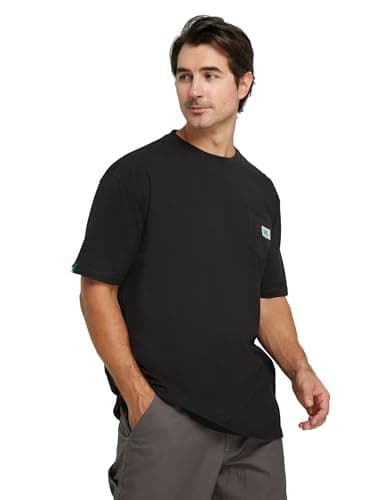 SKPRO Men's T-Shirt, Black Oversized T Shirts for Men, Crew Neck Work Shirt - Loose Fit Pocket T Shirts, Soft Casual Tee (Black, XXL) - Thumbnail 2