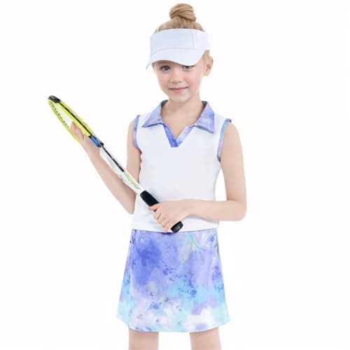 Gogokids Girls Tennis Dress with Shorts Golf Polo Tank Top and Skorts Sets with Pockets Athletic Workout Outfit Sets, Purple(150/11-12 Years) - Image 1