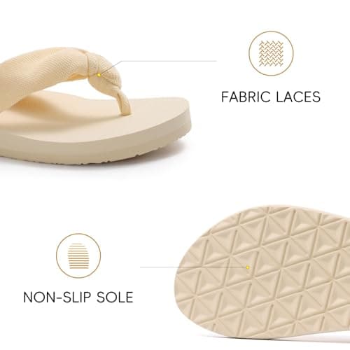 Evshine Women's Flip Flops, Yoga Mat Thong Sandals, Beige, 6.5-7 - Thumbnail 6