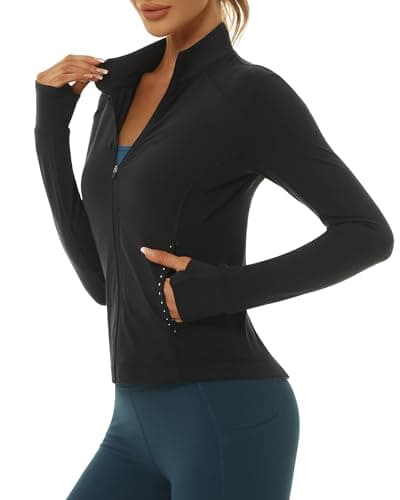 Stelle Women's Zip Up Jackets Lightweight Athletic Running Jacket Workout Slim Fit Yoga Track Clothes with Thumb Holes(Black,M) - Image 1