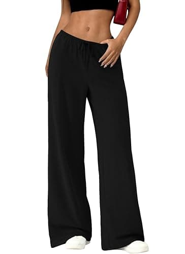 Okiwam Women's Wide Leg Sweatpants Casual Lounge Travel Pants Workout Joggers Fashion Outfits 2026 Summer Clothes-XL Black - Image 1