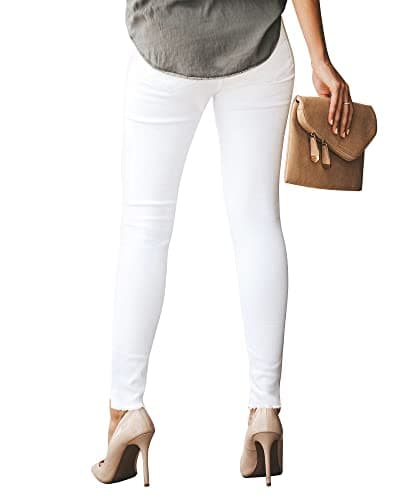 POTILI Women's High Waisted Jeans for Women Distressed Ripped Jeans Butt Lifting Skinny Stretch Denim Pants White Size 12 - Thumbnail 2