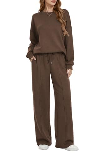 AFFOLE 2 Piece Sets for Women 2026 Lounge Sets Long Sleeve Oversized Sweatshirt Wide Leg Pants Matching Tracksuit Sets - Image 1