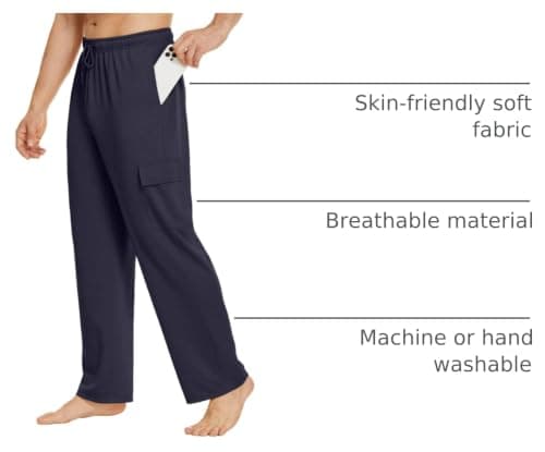 Deyeek Mens Sweat Pants Cargo Sweats for Men Baggy Cargo Sweatpants Open Bottom Gym Joggers Men's Athletic Pants with Pockets Navy Blue - Thumbnail 4