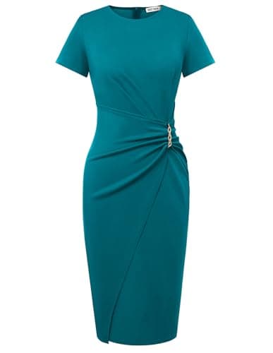 GRACE KARIN Business Casual Outfits for Women Wear to Work Dresses Short Sleeve Crew Neck Office Sheath Dress Peacock Blue M - Image 1