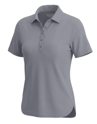 M MAELREG Polo Shirts for Women Short Sleeve Button Placket Casual Solid Collared Womens Golf Polo Tennis Shirts Light Grey - Image 1
