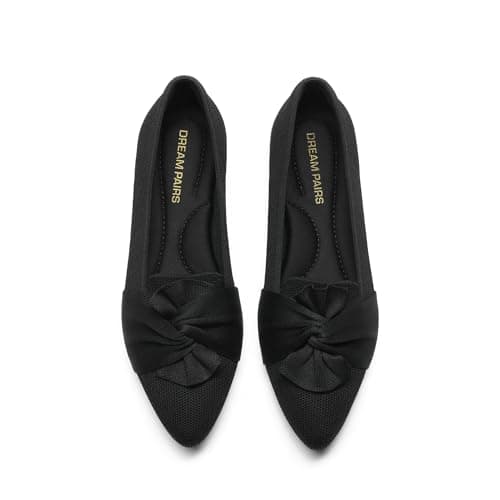 DREAM PAIRS Flats for Women Pointed Toe Knit Ballet Flats with Bow Foldable Comfortable Dress Shoes for Work Office Business Casual Travel,Size 10,Black,SDFA26001W - Image 1
