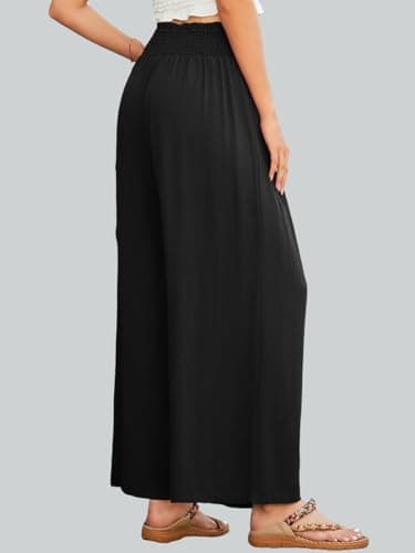 JUYUEO Women Linen Pants Wide Leg High Waisted Casual Summer Beach Palazzo Pants with Pockets Black S - Thumbnail 5