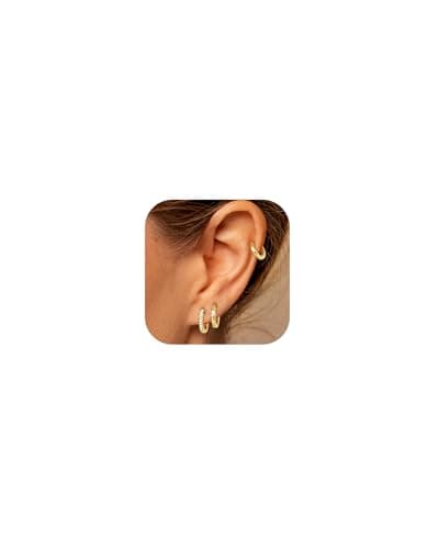 Shownee Gold Huggie Earrings for Women Small Huggie Hoop Earrings for Women Gift 14K Gold Plated Hoops Set with Cubic Zirconia - Image 1