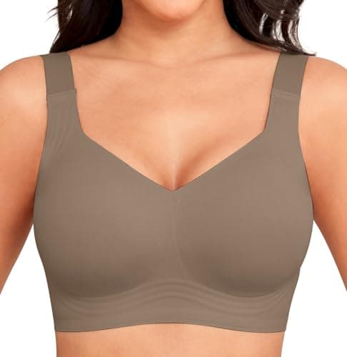 Xcutting Women's Plus Size Bras Wirefree Bras for Women Full Coverage No Underwire Everyday Bras Comfortable Bralette for Sagging Breasts (Coffee,Large) - Image 1