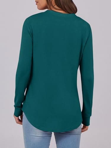 ANRABESS Women's Long Sleeve Shirts 2026 Spring Fashion Dressy Casual Tops Trendy Henley Blouses Cute Work Outfits Clothes Teal Large - Thumbnail 5