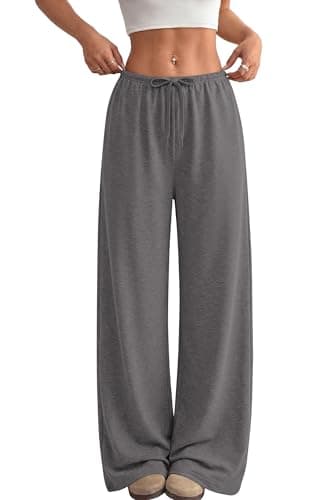 Okiwam Women's Wide Leg Sweatpants Casual Lounge Travel Pants Workout Joggers Fashion Outfits 2026 Summer Clothes-XL Dark Grey - Thumbnail 2