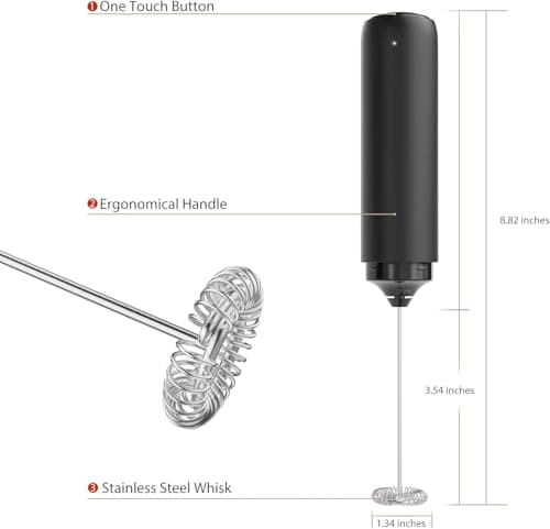 LSLCQW Milk Frother Handheld Electric Foam Maker, Drink Mixer with Stainless Steel Whisk for Cappuccino, Bulletproof Coffee, Latte, Battery Operated (Deep black) - Thumbnail 2