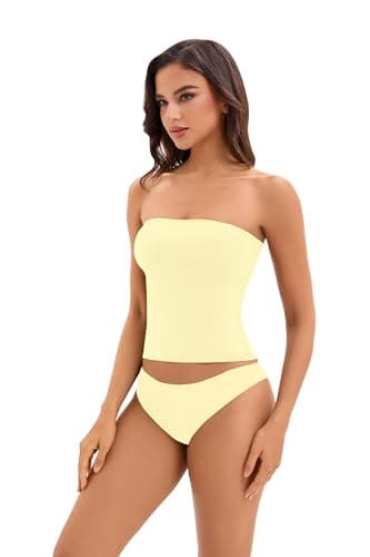 FLYSHEWIN Women's Tube Top Y2K Buttery Soft Double Lined Summer Daily Casual Going Out Sleeveless Sexy Tank Top Black - Thumbnail 3