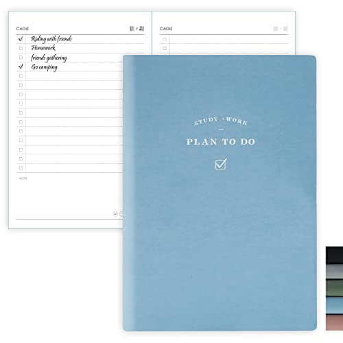 CAGIE To Do List Notebook 192 Pages 5.3" x 7.5" Leather To Do List Notepad Checklist for Daily Plans Schedule Planner Notebook School Supplies for Students, Blue - Image 1