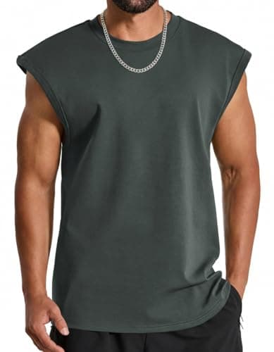 COOFANDY Tank Tops for Men Workout Muscle Sleeveless Tee Shirts Casual Stylish Loose Fit Sport Shirt Dark Army Green Small - Image 1