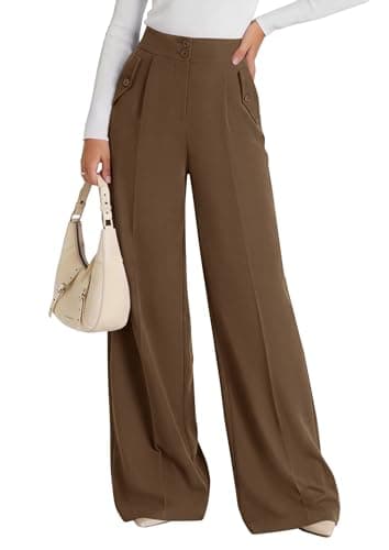 PRETTYGARDEN Women's Wide Leg Work Dress Pants Trousers (Brown,M) - Image 1