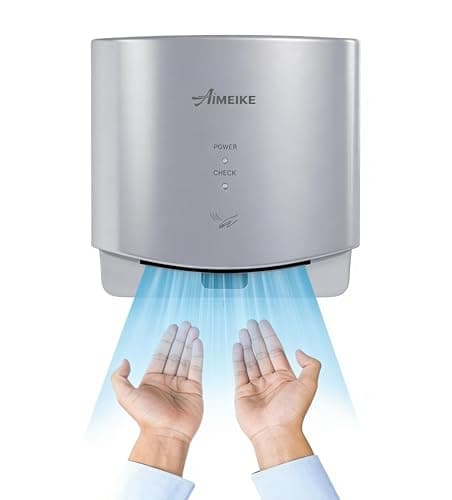 AIMEIKE Automatic Commercial Hand Dryer with Temperature-Sensing & Auto-Adjusting Airflow, High-Speed 1300W Compact Wall Mounted Hand Dryer for Bathroom & High-Traffic Restrooms,Sliver - Image 1