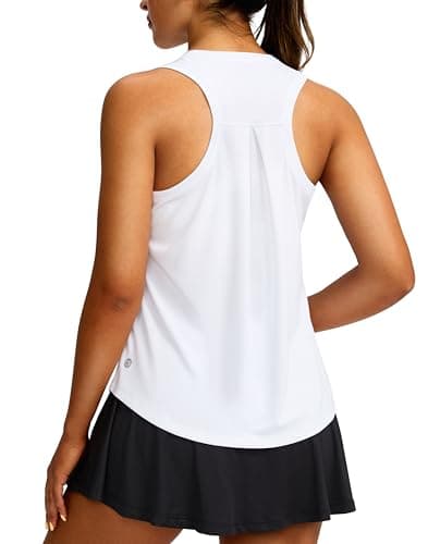 Women's Workout Tops Racerback Athletic Tank Tops Sleeveless Loose Fit Yoga Running Gym Shirts for Women(White,L) - Image 1