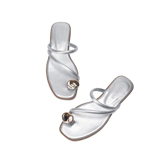 Stratuxx Kaze Women's Toe Ring Flat Sandals Open Toe Loop Dressy Thong Sandals with Cushioned Insole for Summer Vacation Beach Wear - Image 1