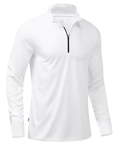 Obla Golf Quarter Zip Pullover for Men Mock Neck Sweatshirt Lightweight Sun Protection Men's Long Sleeve Golf Shirt (White # Black_M)