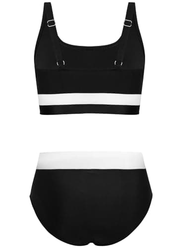 Alakuoti Girls Swimsuit Color Block Adjustable Straps Bikini Sets Teen Girl Two Piece Bathing Suits with Chest Pad Size 12 Black - Thumbnail 2