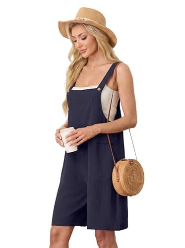 HiMONE Womens Summer Jumpsuit Sleeveless Casual Romper Overalls With Square Neck And Pockets (Navy Blue-L) - Thumbnail 6
