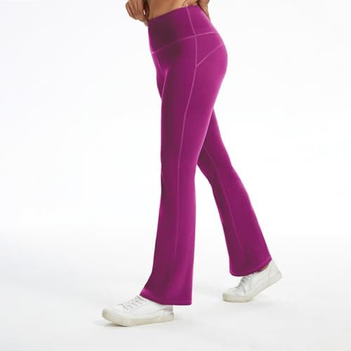 AMLEER Women's Buttery Soft High Waisted Yoga Leggings - Flare Bootcut Tummy Control Pants, Workout Leggings for Yoga Gym Fuchsia - Thumbnail 3
