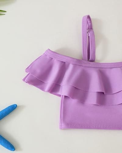 Girls Swimsuit Toddler Bathing Suit Size 6 7 Kids Swimsuits with Skirt Cute Ruffle One Shoulder Mermaid Swimming Little Girl Bikini Sets Summer Outfit - Thumbnail 5