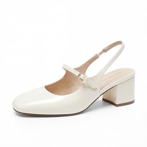 DREAM PAIRS Women's Mary Jane Low Chunky Heels Slingback Closed Square Toe Dress Shoes Wedding Party Work Office Pumps Shoes,Size 6.5,Beige,SDPU26005W - Image 1